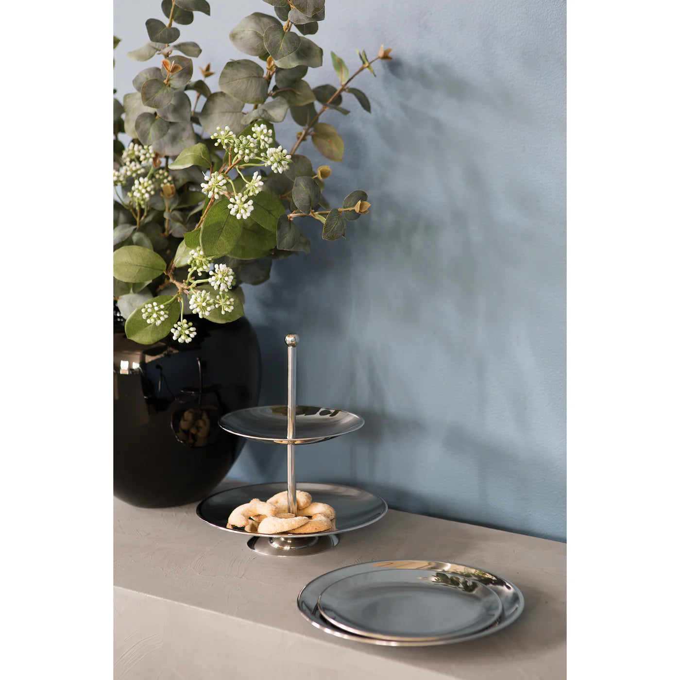 Fink Living SAMUEL 2er Etagere Silber Edelstahl – Servieretagere 23 cm
