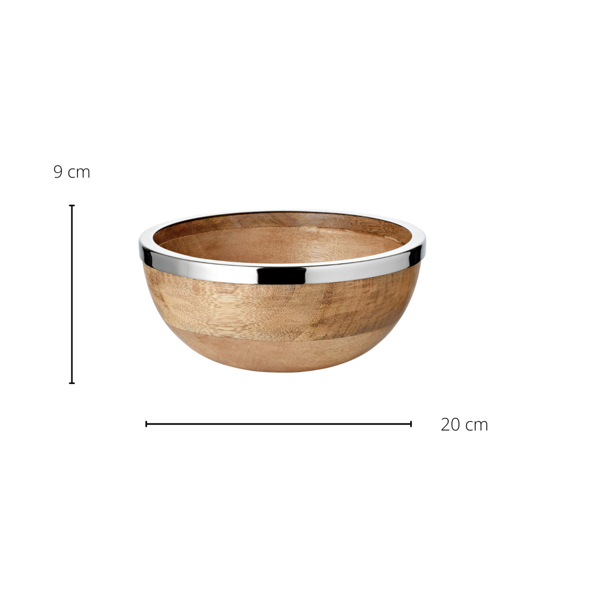 Schale Grace Ø 20 cm, Mangoholz mit Edelstahlrand