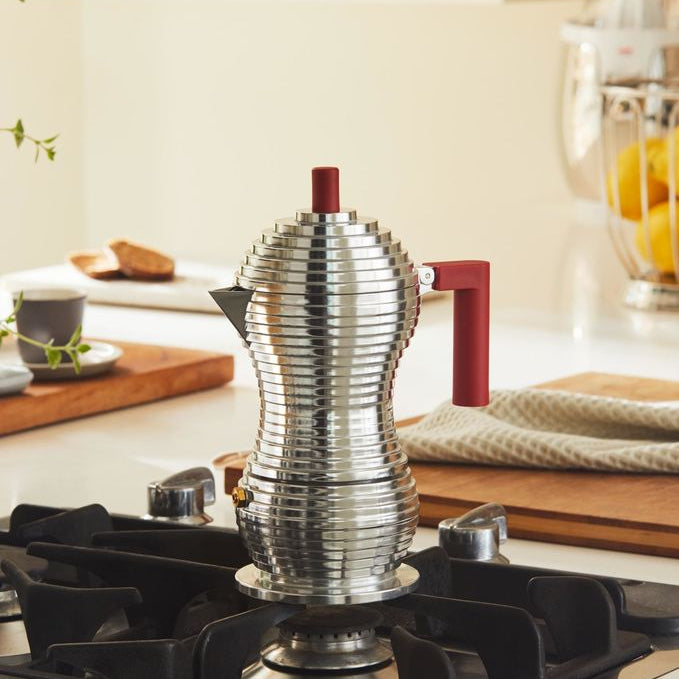 Alessi Espressomaschine Pulcina mit rotem Griff