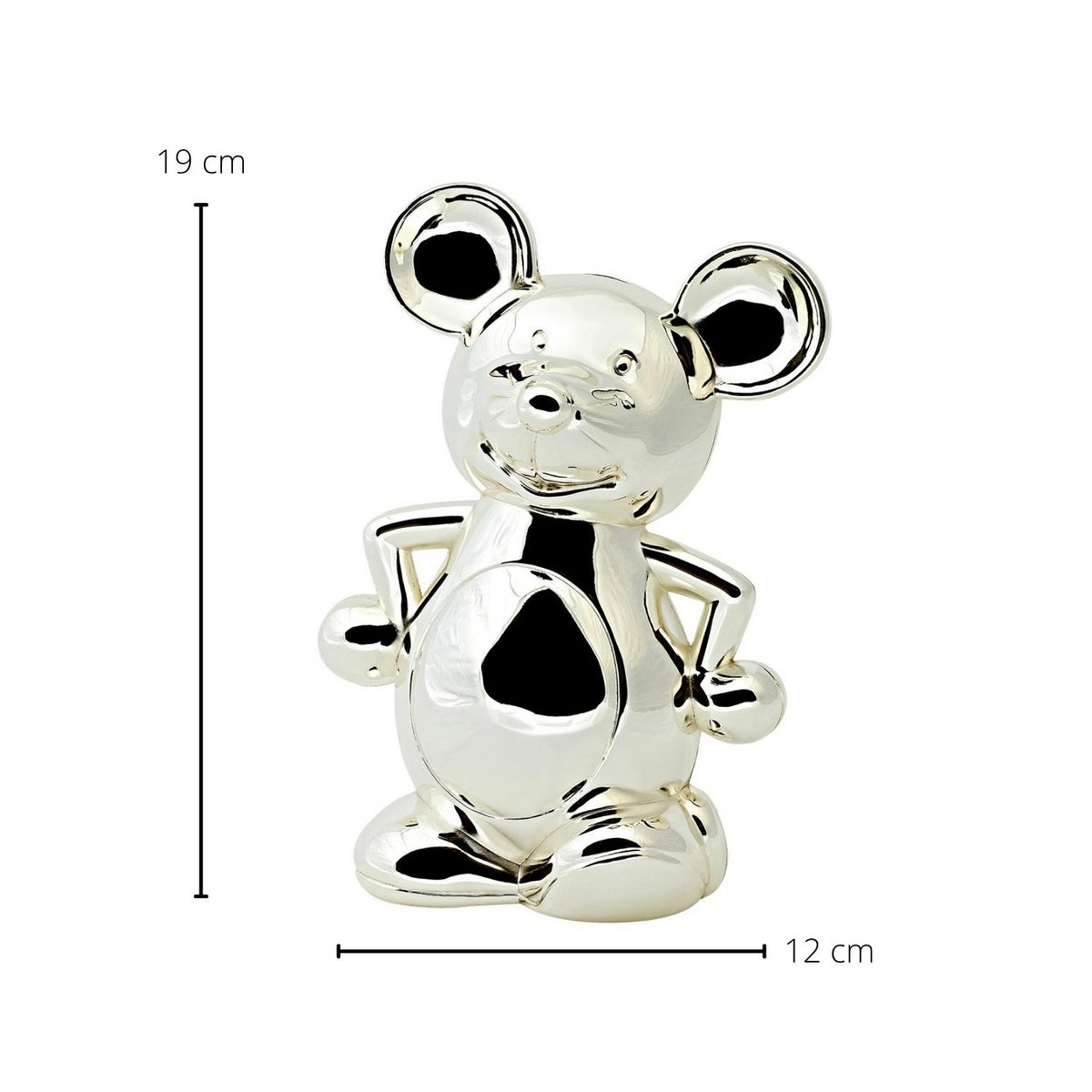 Spardose Sparbüchse Maus, edel versilbert, anlaufgeschützt, Höhe 19 cm